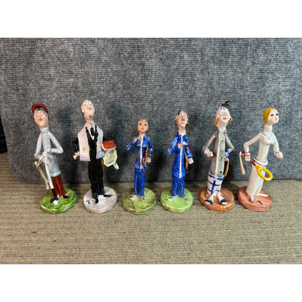 Vintage TP Ceramiche Italian Pottery Figurines Set of 6 Hand Painted Characters